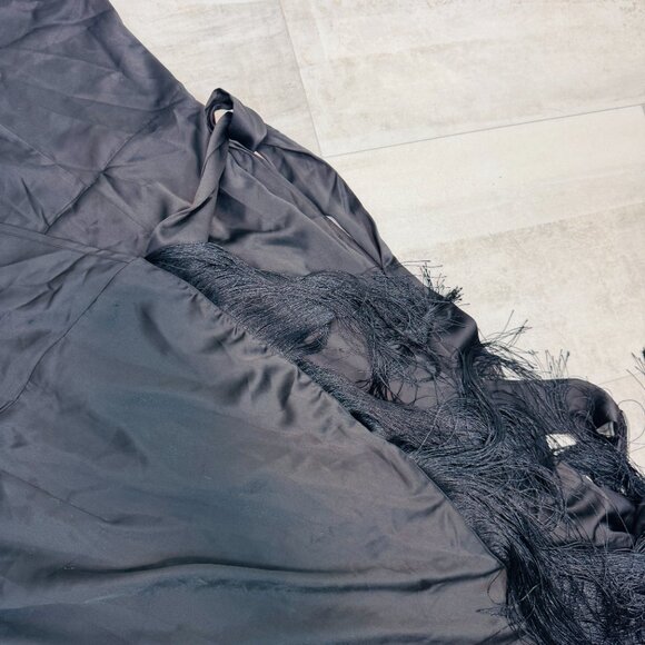Nasty Gal size 24 Fringe Trim Satin Wrap Maxi Dress Sleeveless black NWT - Picture 5 of 9